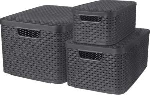Curver Organizer "Style", (Set, 3 St.), Aufbewahrungsbox, mit Deckel, anthrazit, 7/13/18 Liter