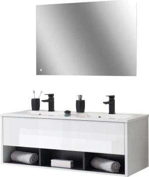 Places of Style Badmöbel-Set "Studio Line, Bad im modernen Design, 2-teiliges Badezimmer", (2 St.), Waschtisch und Spiegel, in zwei Farben verfügbar, viel Stauraum