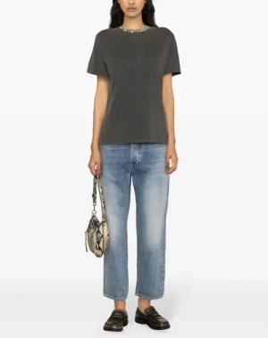 Golden Goose - Distressed Grey Cotton T-Shirt With Crystal Embell - Größe XS - grau