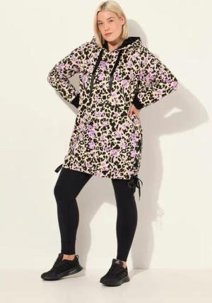 Ulla Popken Sweatshirt Long-Hoodie Leonuster Satinbänder