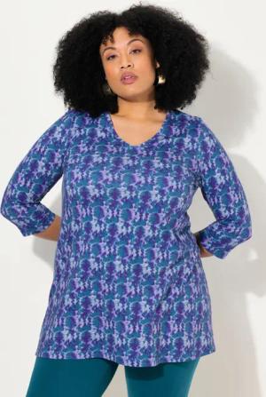 Ulla Popken Longshirt Longshirt Batikmuster A-Linie
