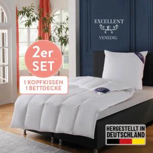 Excellent Daunenbettdecke + 3-Kammer-Kopfkissen "Venedig, 2-tlg, hergestellt in Deutschland, verschiedene Größen", (Spar-Set, 2-Tlg.), Decke mit Kissen,Set, Sommer, Winter, Bettdecke 135x200 cm, 155x220 cm