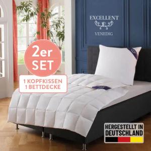 Excellent Daunenbettdecke + 3-Kammer-Kopfkissen "Venedig, 2-tlg, hergestellt in Deutschland, verschiedene Größen", (Spar-Set, 2-Tlg.), Decke mit Kissen,Set, Sommer, Winter, Bettdecke 135x200 cm, 155x220 cm