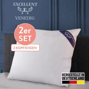 Excellent 3-Kammer-Kopfkissen "Kopfkissen "Venedig" Kissen mit Feder und Daunen Füllung. Kuschelig weiches Kopfkissen.", Füllung: 100% Daunen (Außenkammer), Bezug: 100% Baumwolle, hergestellt in Deutschland, allergikerfreundlich
