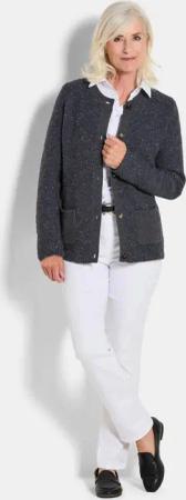 Strickjacke mit Schurwolle - marine / gemustert - Gr. 24 von Goldner Fashion