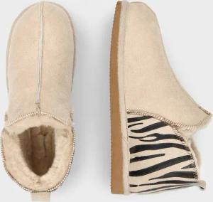 Hausschuhe aus echtem Schaffell - beige / schwarz / gemustert - Gr. 40 von Goldner Fashion