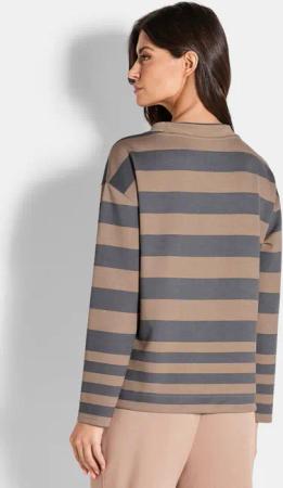 Sweatshirt mit Blockstreifen - beige / blau / gestreift - Gr. 48 von Goldner Fashion