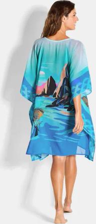 Strand-Poncho in luftiger Qualität - türkis / gemustert - Gr. S von Goldner Fashion