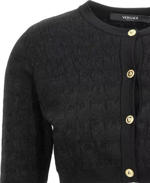 Versace - Crocodile Jacquard Knit Cardigan With Gold Buttons - Größe 42 - schwarz