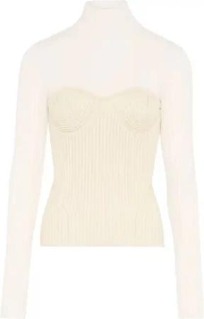 Jean Paul Gaultier - Ribbed Merino Wool Turtleneck Sweater - Größe M - beige