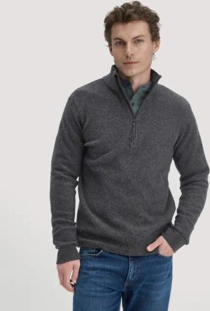 hessnatur Herren Fleece Troyer Relaxed aus Bio-Baumwolle - grau - Größe 46