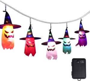 MUPOO Dekohänger Halloween LED-Lichterkette Geister 45cm