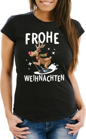 MoonWorks Print-Shirt Damen T-Shirt Frohe Weihnachten