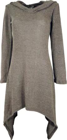 Guru-Shop Midikleid Pixikleid mit Kapuze, Feinstrick