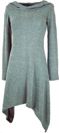 Guru-Shop Midikleid Pixikleid mit Kapuze, Feinstrick