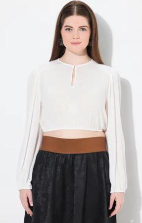 Ulla Popken Longbluse Dirndlbluse Gummisaum Rundhals