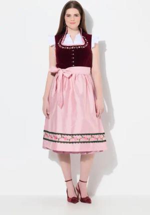 Ulla Popken Dirndl Samt-Dirndl Stickerei Carré-Ausschnitt