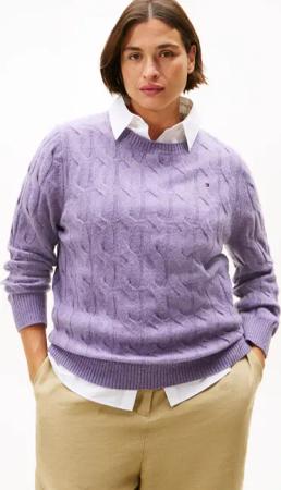 Tommy Hilfiger Curve Strickpullover "CRV SOFT WOOL CABLE C-NK LS SWT", in großen Größen, mit Zopfmuster, aus reiner Wolle