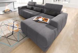 DOMO collection Ecksofa "Brandon B/T/H: 289/177/80 cm, whlw. mit Sitztiefenverstellung, L-Form", ohne Sitztiefenverstellung, Luxus-Microfaser, dunkelgrau