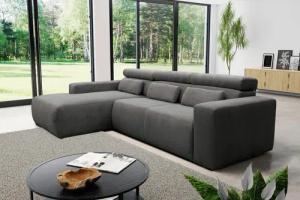 DOMO collection Ecksofa "Brandon B/T/H: 289/177/80 cm, whlw. mit Sitztiefenverstellung, L-Form", ohne Sitztiefenverstellung, Cord, grau
