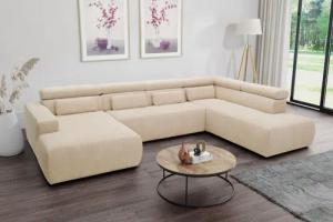 DOMO collection Wohnlandschaft "Brandon, belastbar bis 140kg/ Sitz, B/T: 359/228 cm, U-Form", ohne Sitztiefenverstellung, Cord, creme