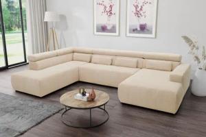 DOMO collection Wohnlandschaft "Brandon, belastbar bis 140kg/ Sitz, B/T: 359/228 cm, U-Form", mit Sitztiefenverstellung, Cord, creme