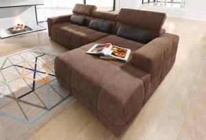 DOMO collection Ecksofa "Brandon B/T: 289/177 cm, belastbar bis 140kg/ Sitz, L-Form", mit Sitztiefenverstellung, Luxus-Microfaser in Lederoptik, braun