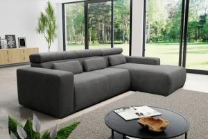 DOMO collection Ecksofa "Brandon B/T/H: 289/177/80 cm, whlw. mit Sitztiefenverstellung, L-Form", ohne Sitztiefenverstellung, Cord, grau