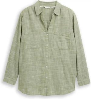 TOM TAILOR Damen Plus Size - Bluse mit Brusttaschen, grün, Uni, Gr. 46