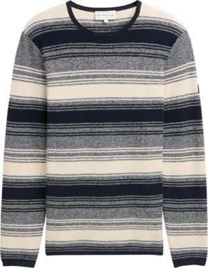 TOM TAILOR Herren Strickpullover im Streifenmuster, weiß, Gestreift, Gr. XL