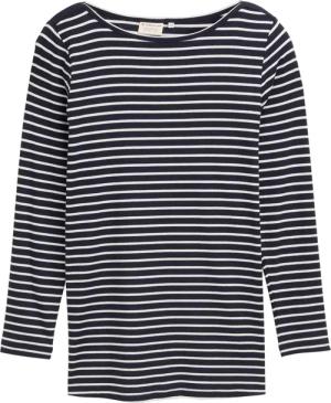 TOM TAILOR Damen Plus Size - Langarmshirt mit Streifenmuster, blau, Gestreift, Gr. 46