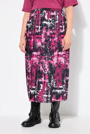Ulla Popken Plisseerock Plissee-Midirock Patchdruck A-Linie