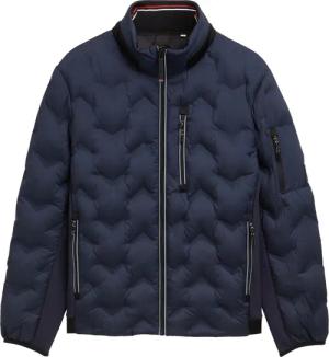 TOM TAILOR Herren Hybrid Steppjacke mit verstaubarer Kapuze, blau, Uni, Gr. L