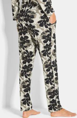 Pyjamahose mit Blumenmuster - khaki / schwarz / cremeweiß - Gr. 42 von Goldner Fashion