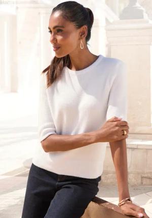 LASCANA Kurzarmpullover Damen creme Gr.32/34