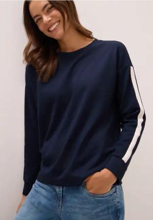 Cecil Damen Gallonstreifen Sweatshirt in Blau, Gr: M