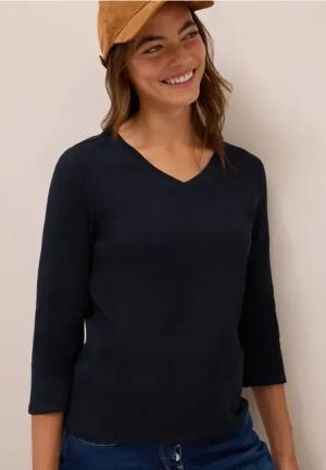 Cecil Damen Basic V-Neck Shirt in Blau, Gr: S