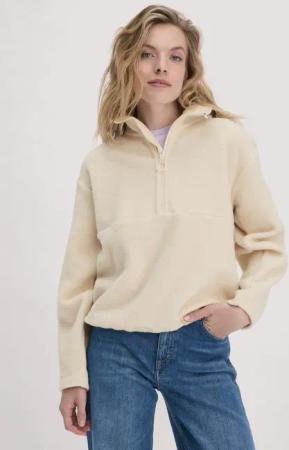 hessnatur Damen Wollfleece Troyer Relaxed aus Bio-Merinowolle mit Bio-Baumwolle - beige - Größe XXL