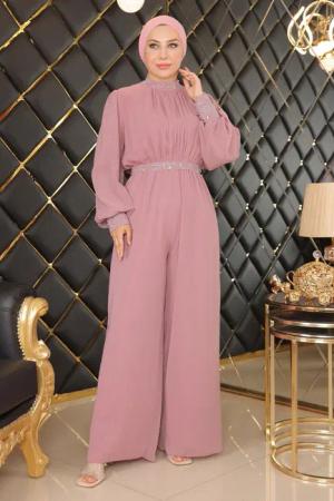 MODAMİHRAM Midikleid Chiffonkleid mit Steindetail