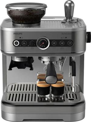 Philips Espressomaschine "PSA3218/01 Barista Brew, halbautomatisch, mit 250-g-Bohnenbehälter", Korbfilter, Siebträger und Milchkanne aus Edelstahl, Silber