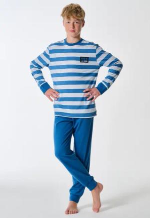 Schlafanzug lang Bündchen Ringel blau - Teens Nightwear 140