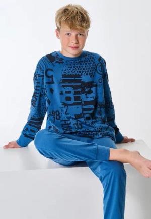 Schlafanzug lang Bündchen blau - Teens Nightwear 140