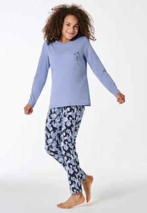 Schlafanzug lang Katze blaugrau - Teens Nightwear 176