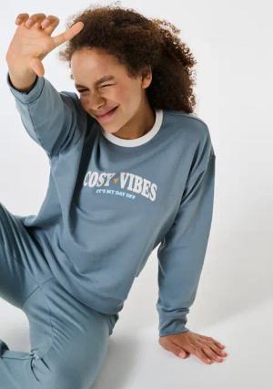 Schlafanzug lang Sweatware Bündchen mineral - Nightwear 176