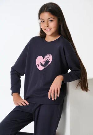Schlafanzug lang Sweatware Bündchen navy - Nightwear 152