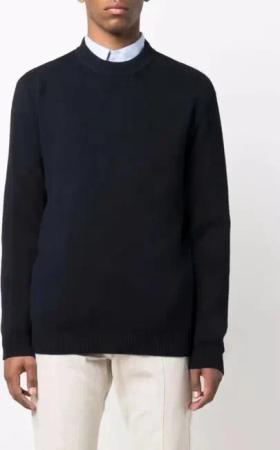 Golden Goose - Dark Blue Ribbed Knit Sweater With Logo Patch - Größe M - schwarz