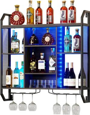 TWSOUL Weinregal Schwebende Wandregal Mit LED-Licht,