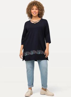 Ulla Popken Longshirt Shirt Zierbänder A-Linie