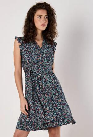 Apricot Druckkleid Blumenwald-Rüschen-Ditsy-Kleid