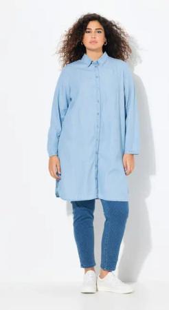Ulla Popken Longbluse Lyocell-Longbluse Jeansoptik Hemdkragen
